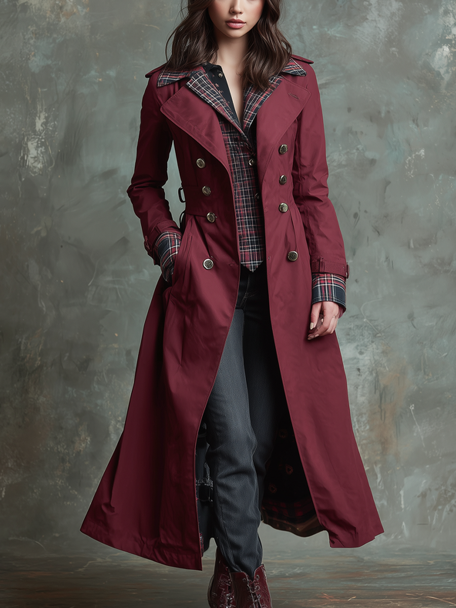 Retro Long-sleeved Pockets Trench Coat