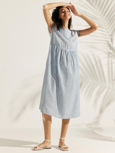 100% Linen Cap Sleeve Washed Maxi Dress JOAN