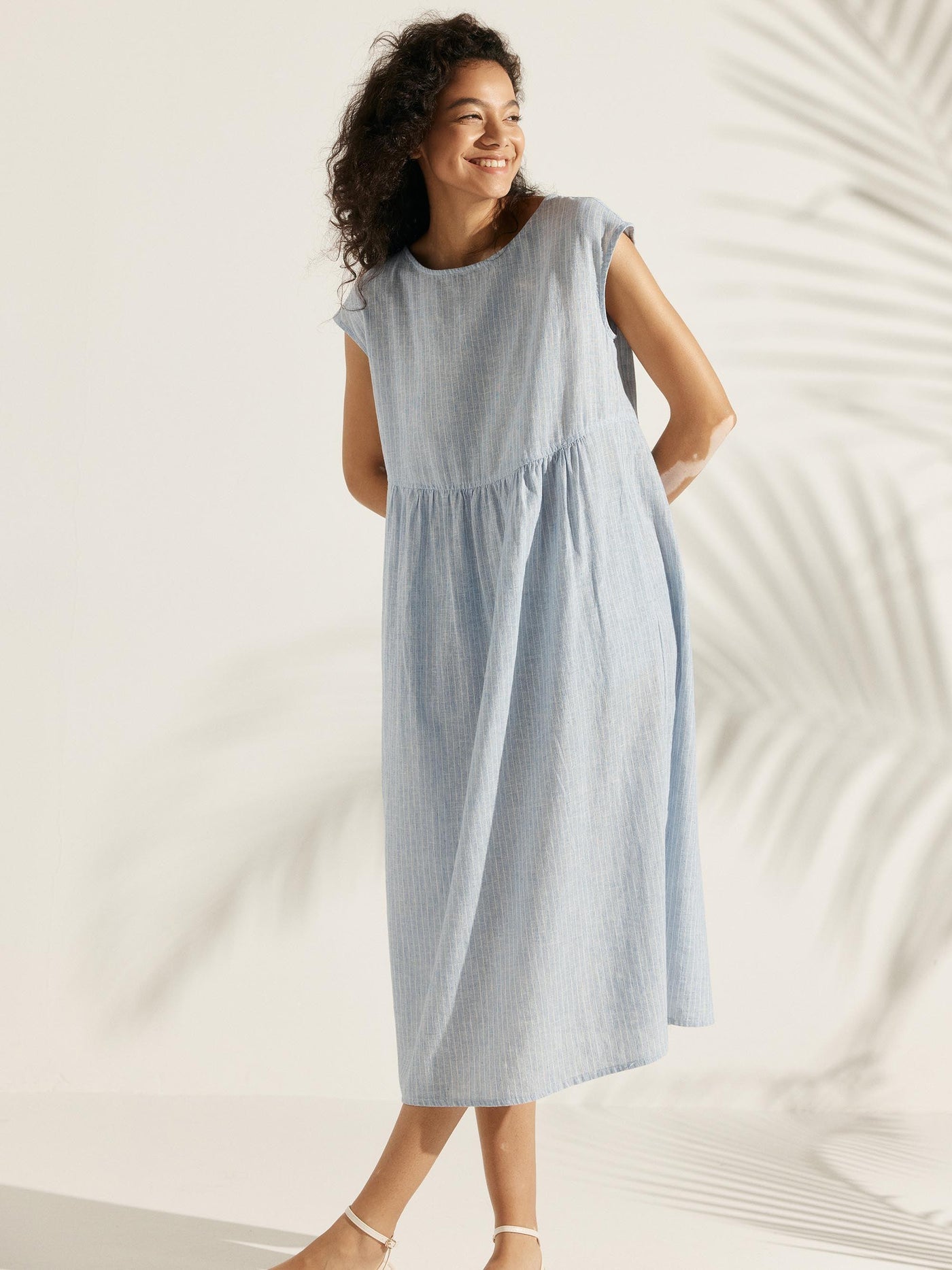 100% Linen Cap Sleeve Washed Maxi Dress JOAN