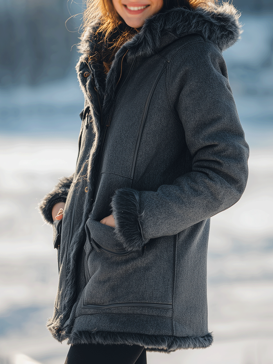 Faux Fur Lined Hooded Coat