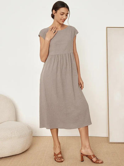 100% Linen Cap Sleeve Washed Maxi Dress JOAN