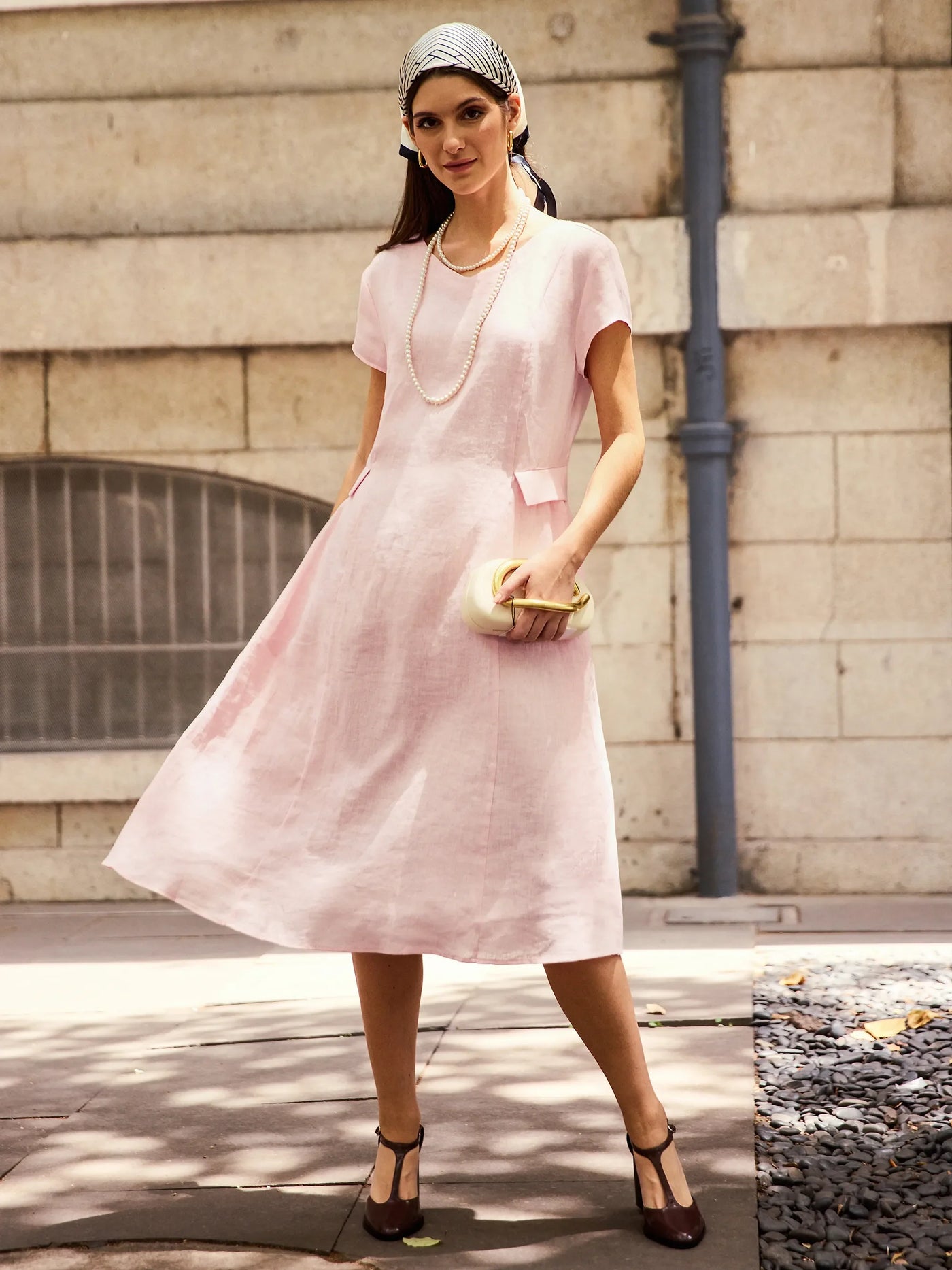 100% Linen Natural Summer V-Neck Dress ALEXA