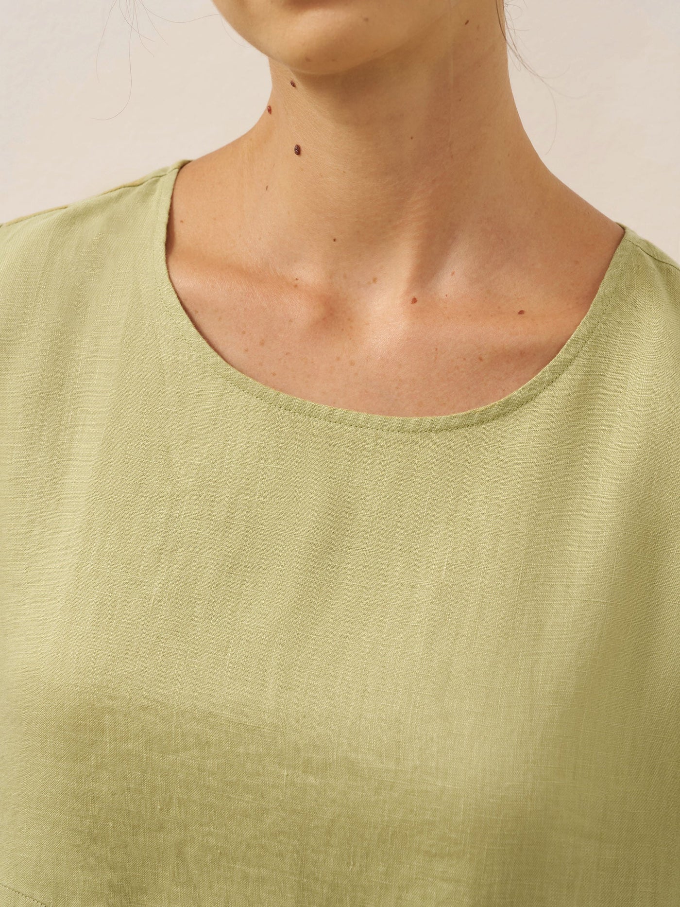 100% Linen Pleated Crew Neck Midi Dress MILA