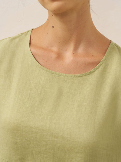 100% Linen Pleated Crew Neck Midi Dress MILA