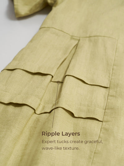 100% Linen Pleated Crew Neck Midi Dress MILA