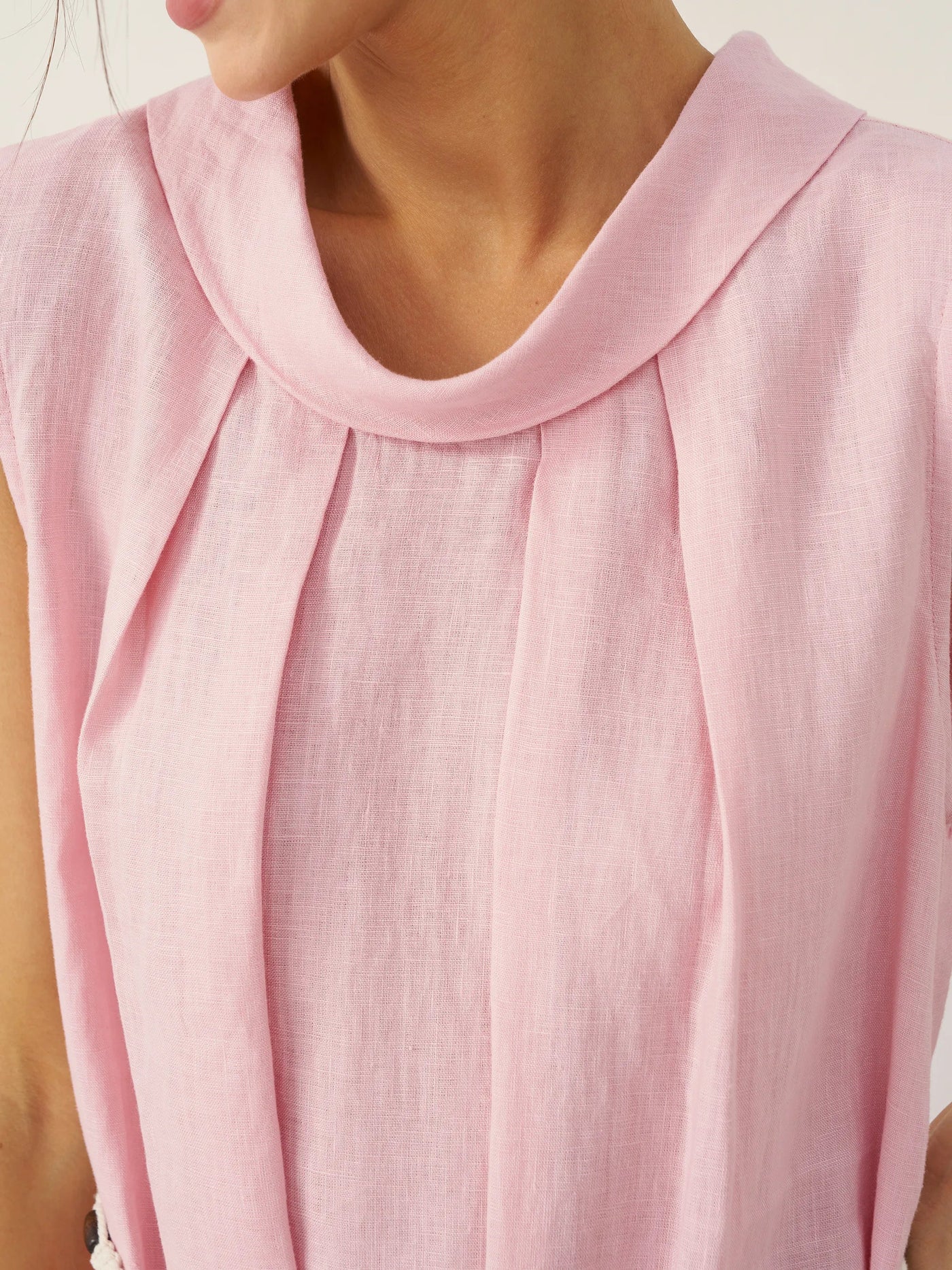 100% Linen Structured Collar Sleeveless Maxi Dress with Belt OPAL