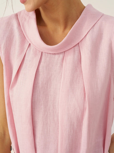 100% Linen Structured Collar Sleeveless Maxi Dress with Belt OPAL