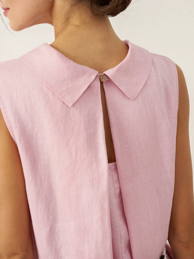 100% Linen Structured Collar Sleeveless Maxi Dress with Belt OPAL