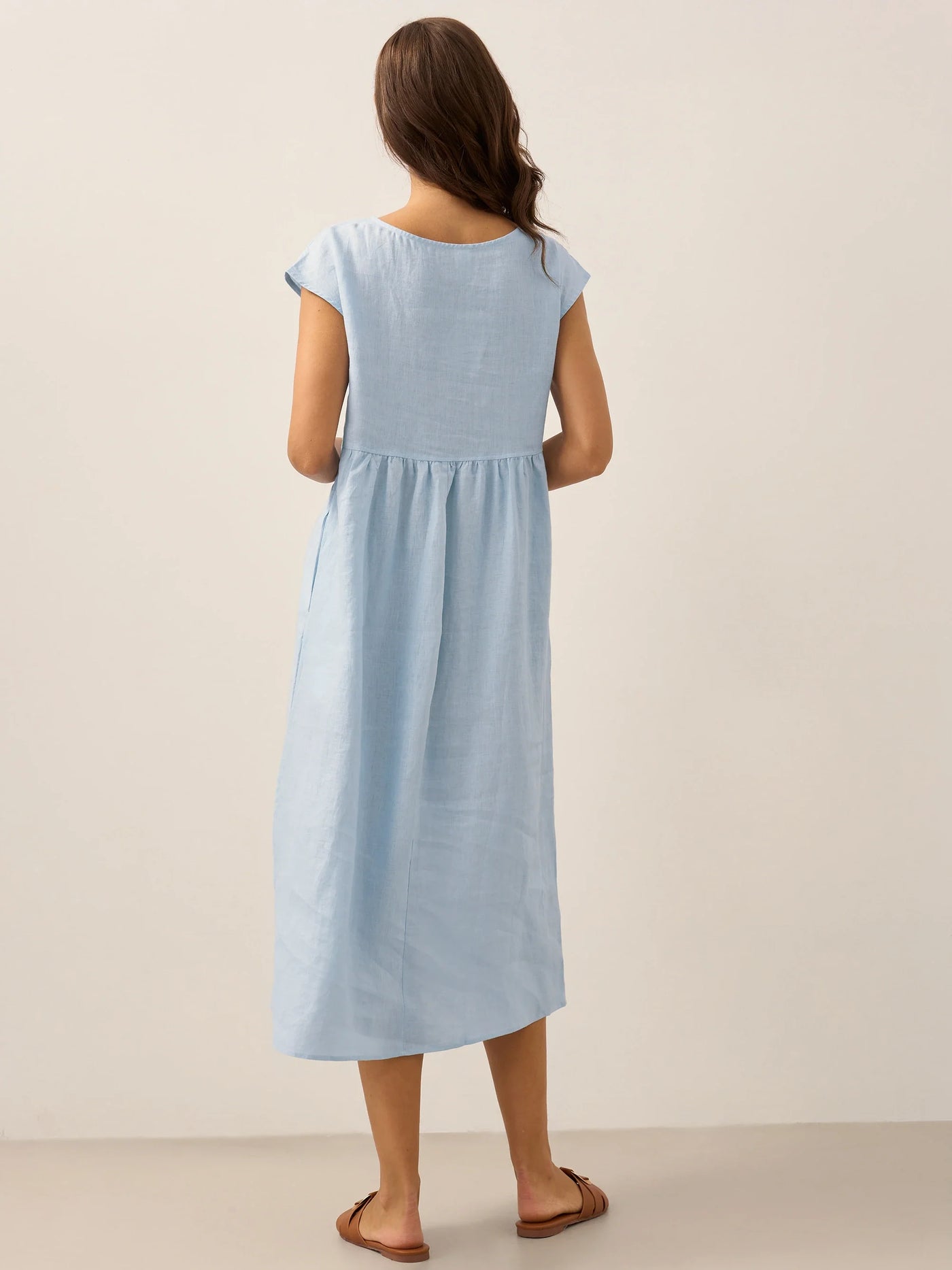 100% Linen Cap Sleeve Washed Maxi Dress JOAN