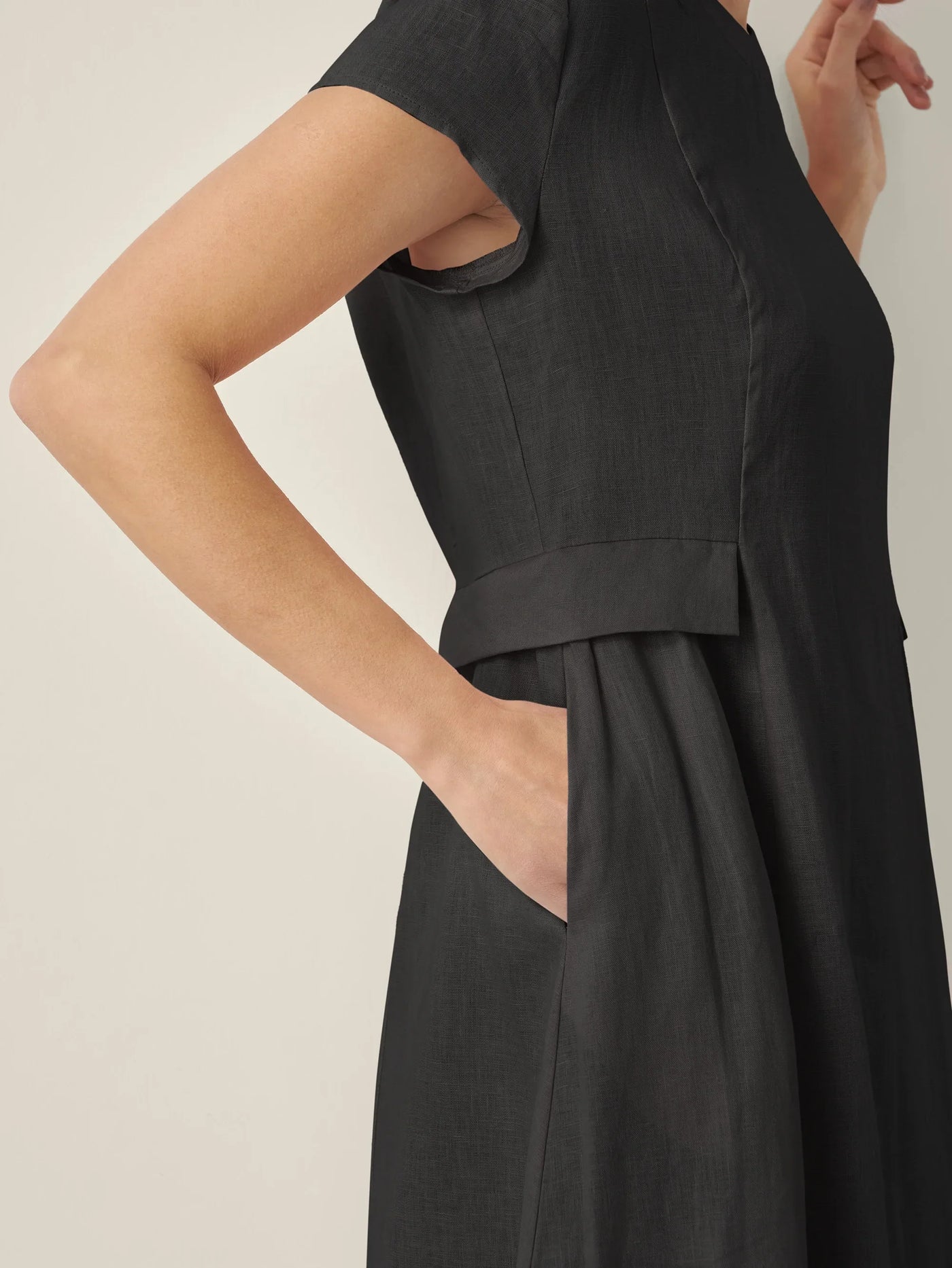 100% Linen Natural Summer V-Neck Dress ALEXA