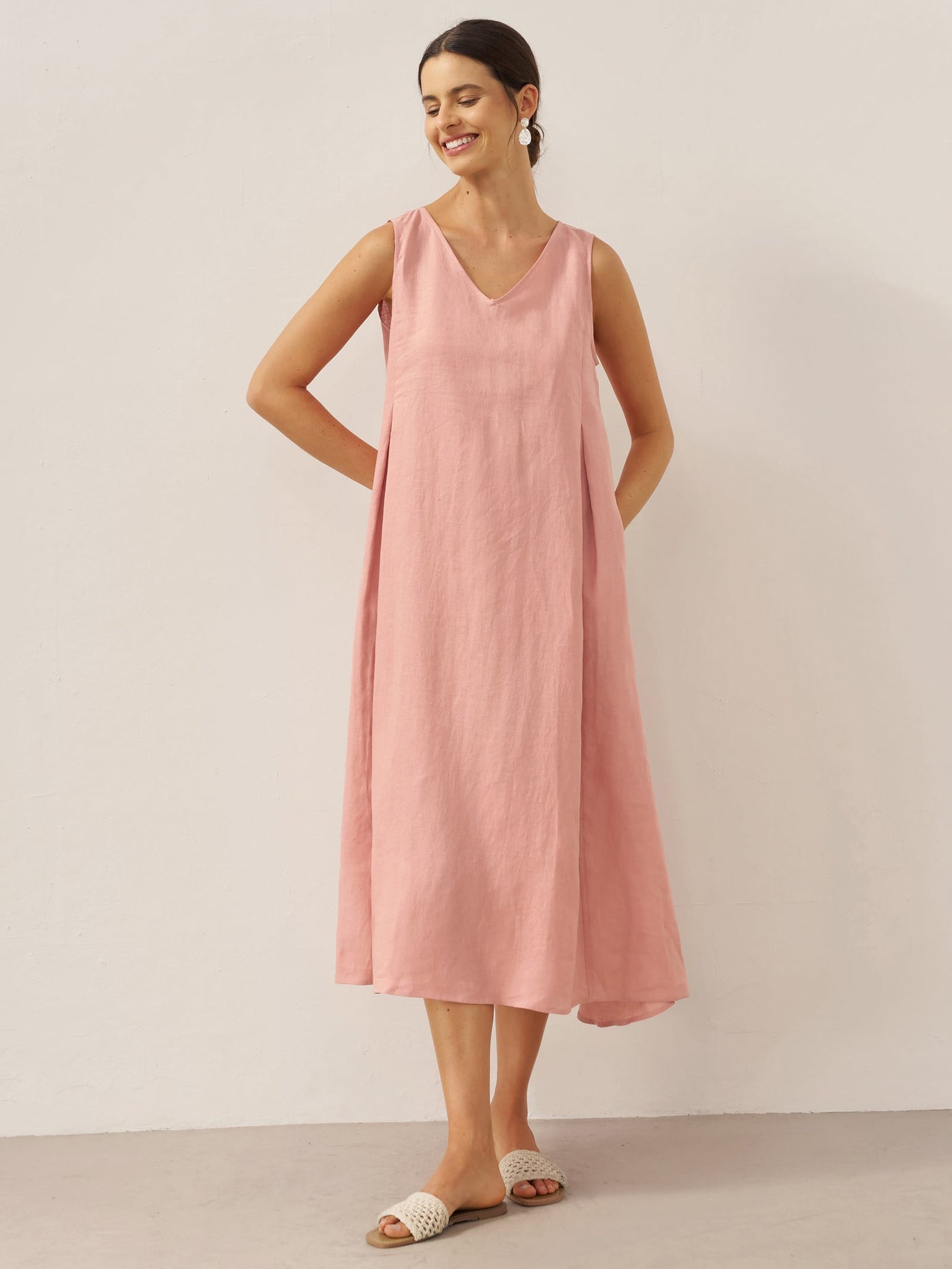 100% Linen Sleeveless A-Line Maxi Dress TARA