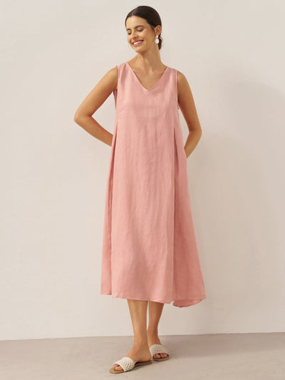 100% Linen Sleeveless A-Line Maxi Dress TARA