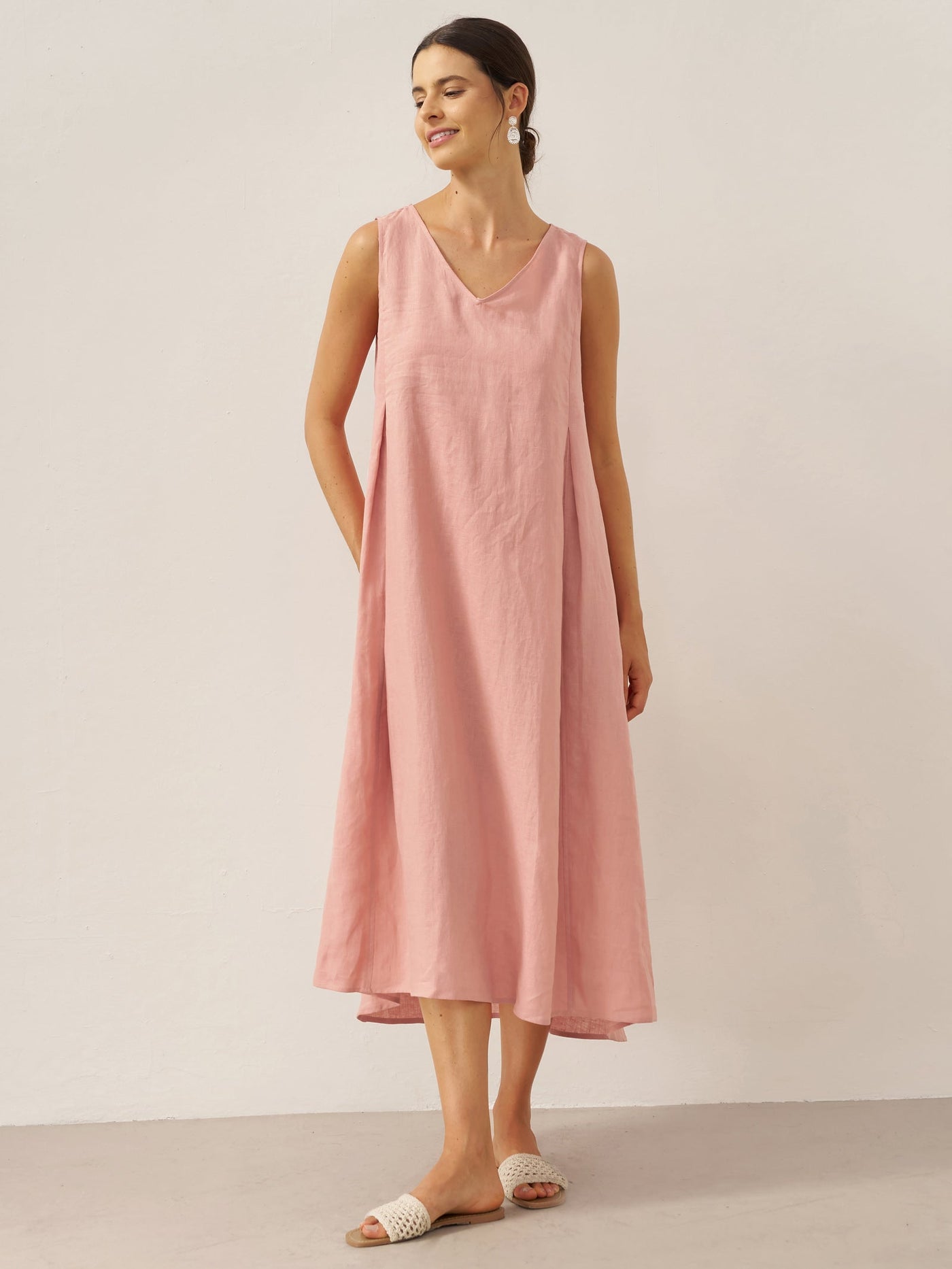 100% Linen Sleeveless A-Line Maxi Dress TARA