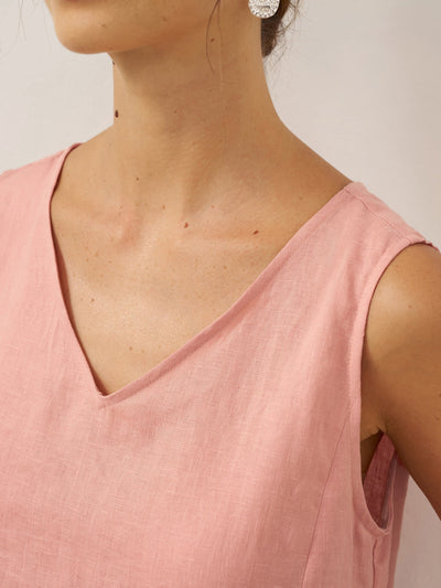 100% Linen Sleeveless A-Line Maxi Dress TARA