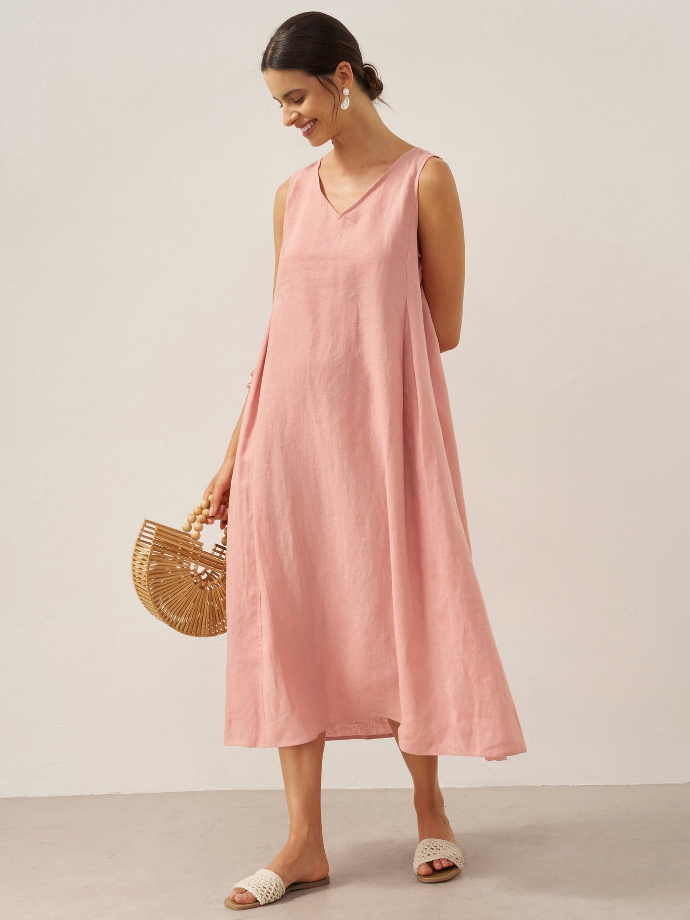 100% Linen Sleeveless A-Line Maxi Dress TARA