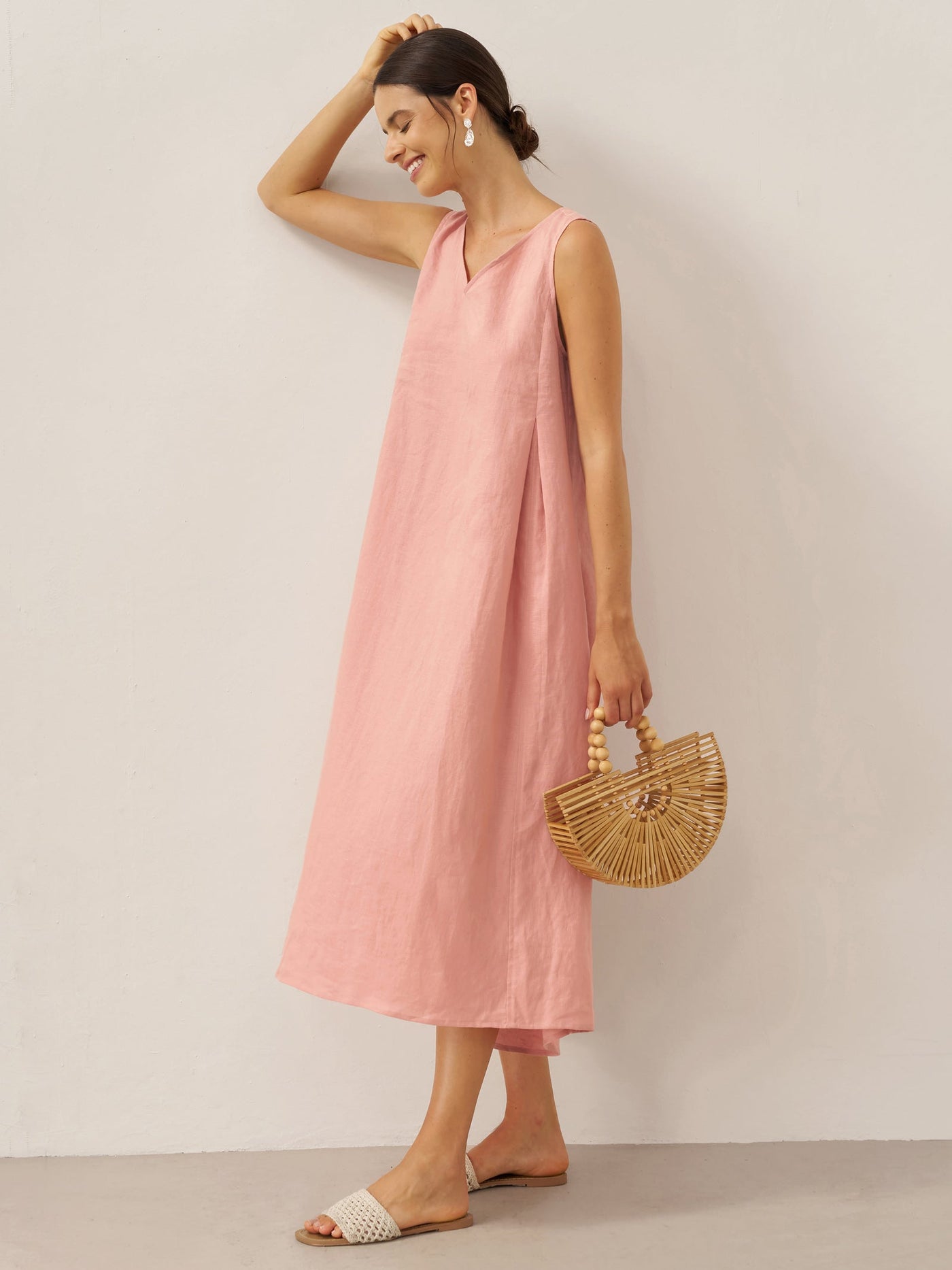 100% Linen Sleeveless A-Line Maxi Dress TARA