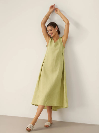 100% Linen Sleeveless A-Line Maxi Dress TARA