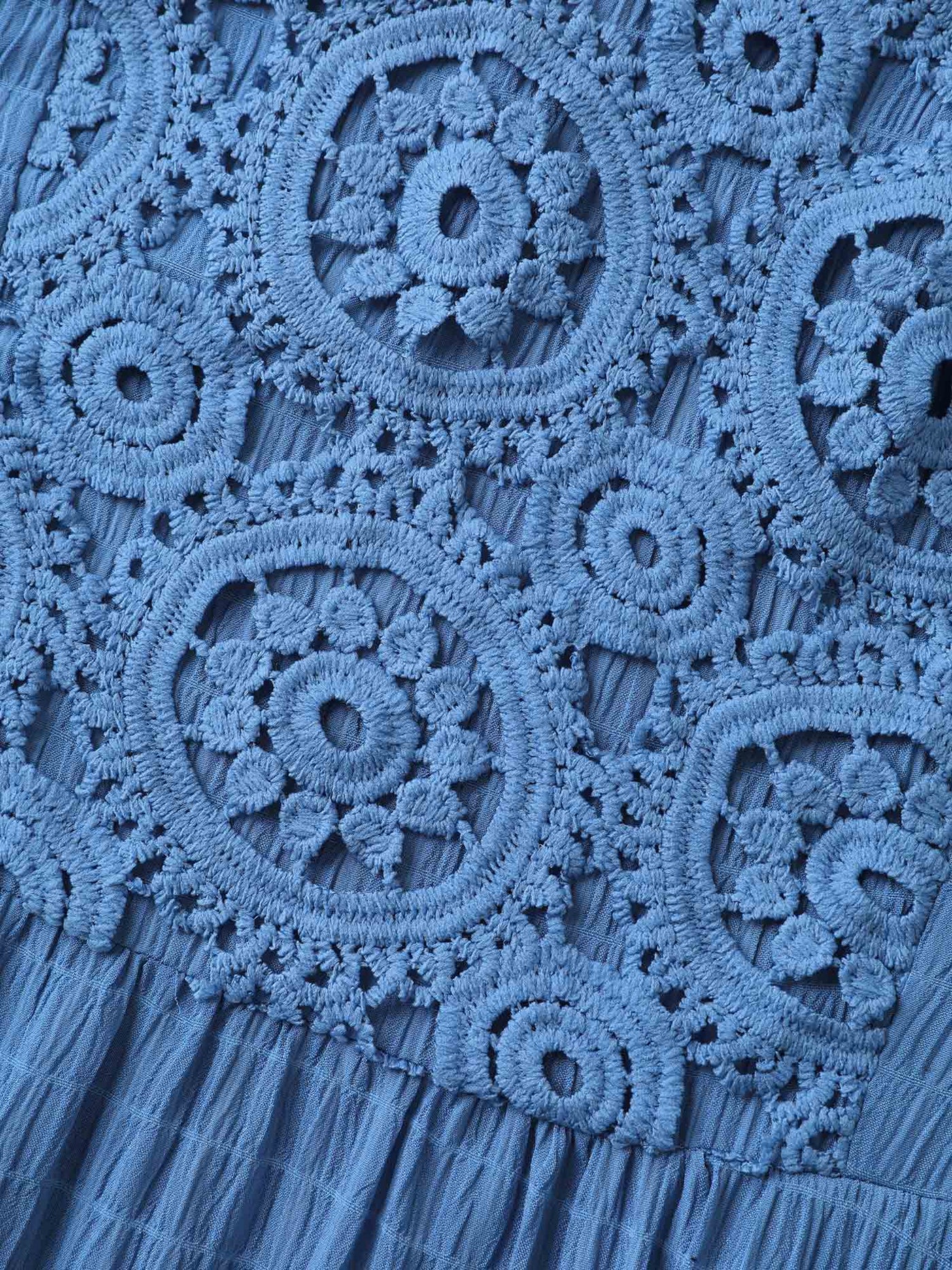 Lace Textured Pockets Tiered Midi Dress