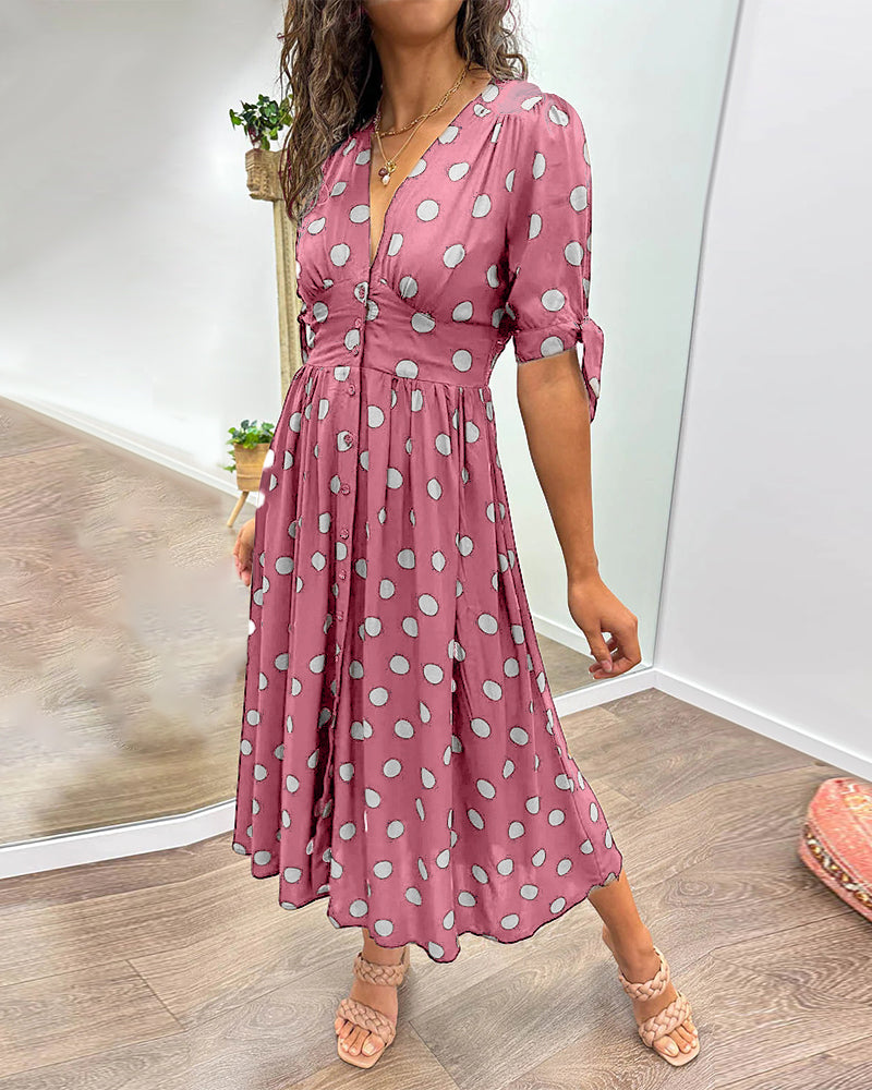 MIRENA | BUTTONED POLKA DOT MIDI DRESS