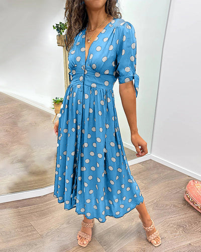 MIRENA | BUTTONED POLKA DOT MIDI DRESS