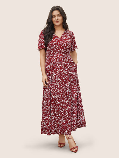 Bloom Dress - Flutter Sleeve Ditsy Floral Pocket Split Maxi Dress