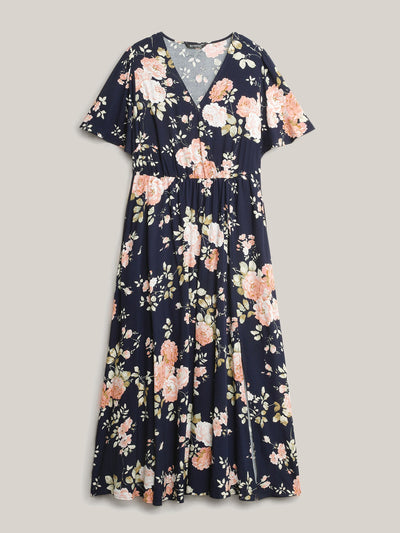 Bloom Dress - Flutter Sleeve Ditsy Floral Pocket Split Maxi Dress
