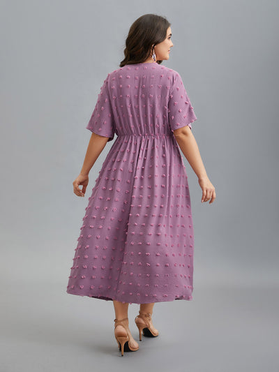 V-Neck Textured Batwing Sleeve Midi Dress