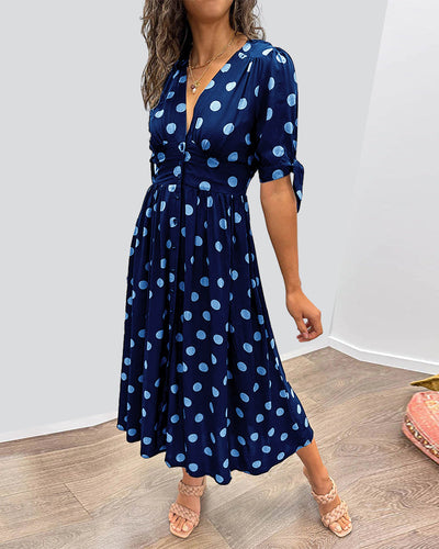 MIRENA | BUTTONED POLKA DOT MIDI DRESS