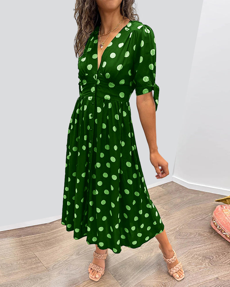 MIRENA | BUTTONED POLKA DOT MIDI DRESS