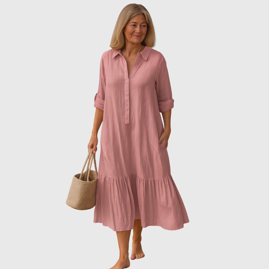 Cavell™ – Collared Dress with Flowing Hem