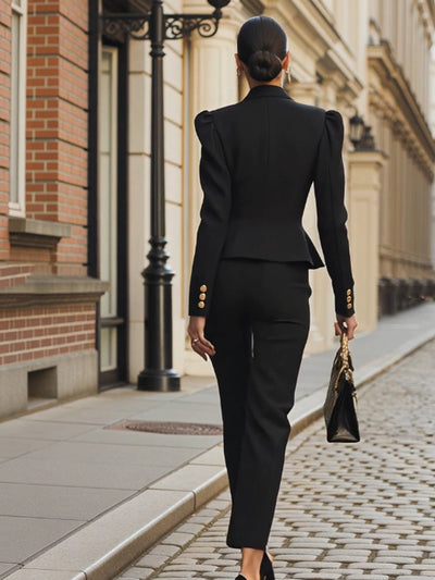 Zipper Pleated Button Slim Suit