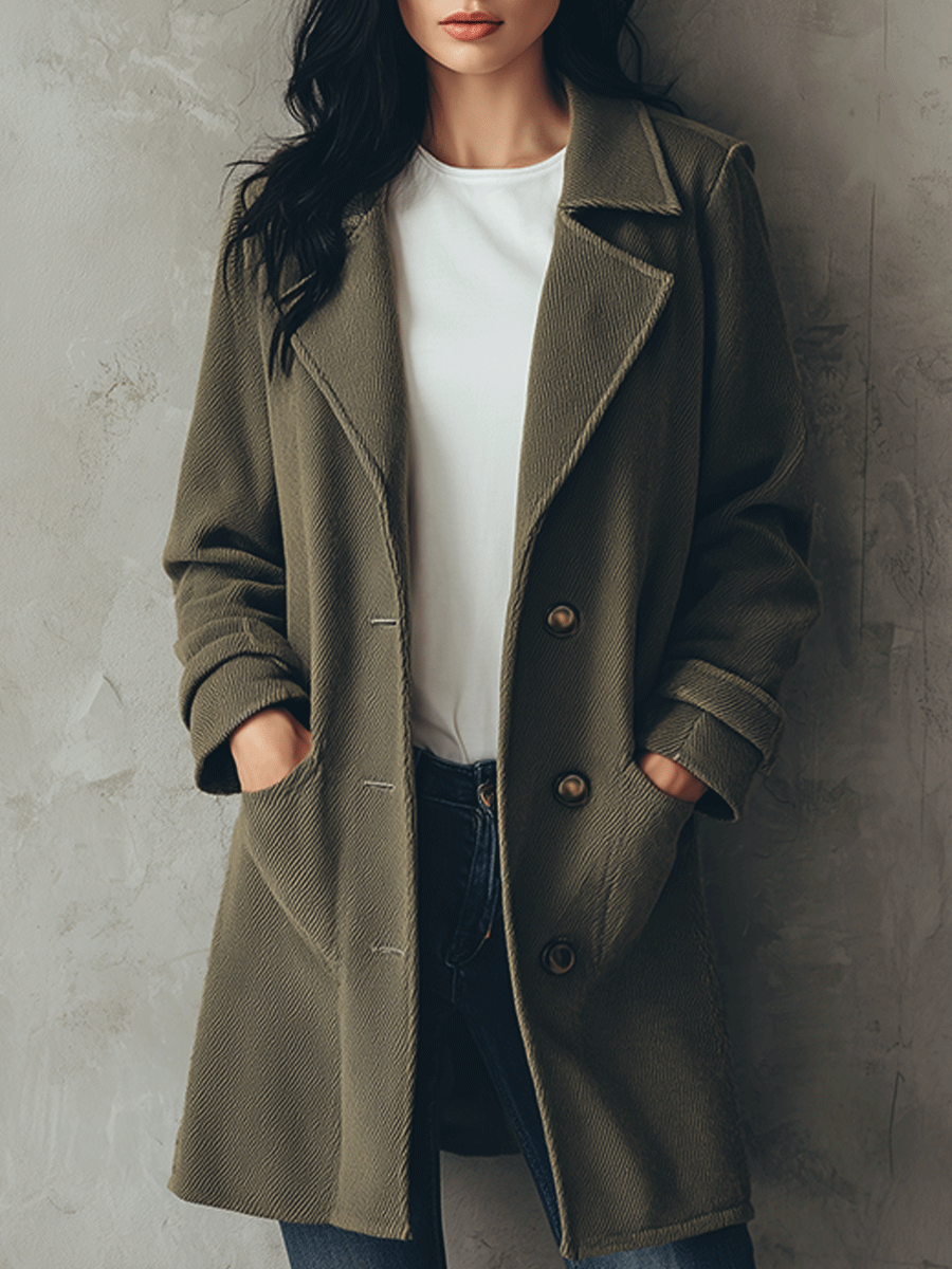 Versatile Everyday Olive Wool Blend Coat