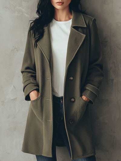 Versatile Everyday Olive Wool Blend Coat