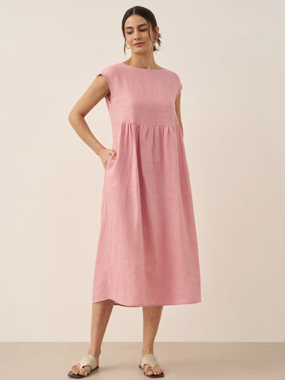 100% Linen Cap Sleeve Washed Maxi Dress JOAN