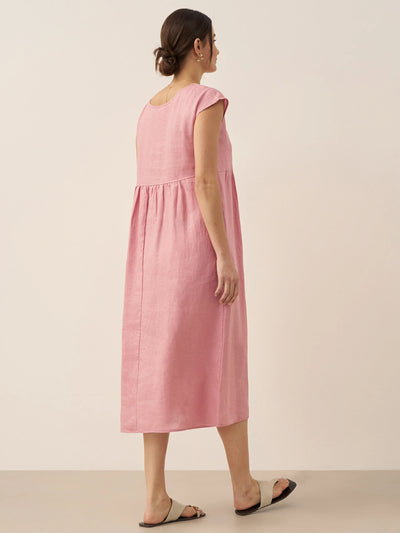 100% Linen Cap Sleeve Washed Maxi Dress JOAN