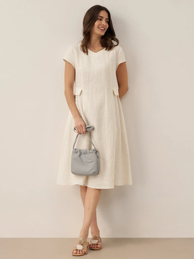 100% Linen Natural Summer V-Neck Dress ALEXA