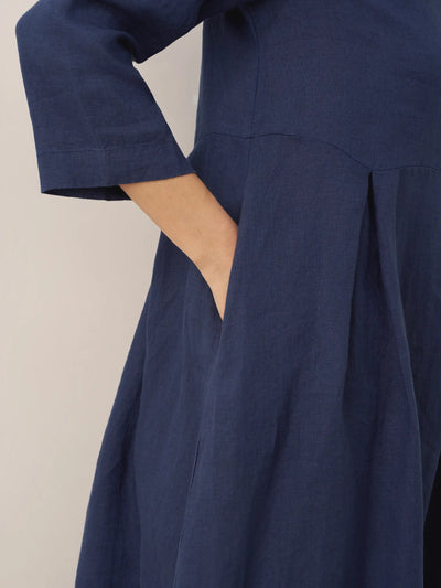 100% Linen Bateau Neck Pleated Maxi Dress ABIGAIL