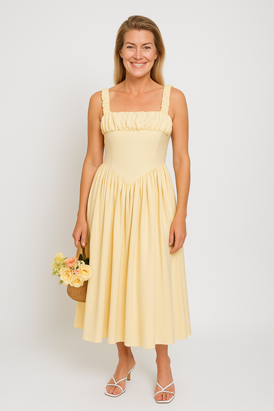 Elegant Pleated Strap Puffy Maxi Dress