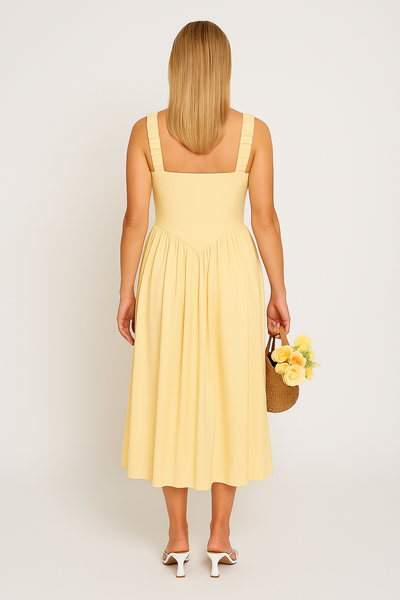 Elegant Pleated Strap Puffy Maxi Dress