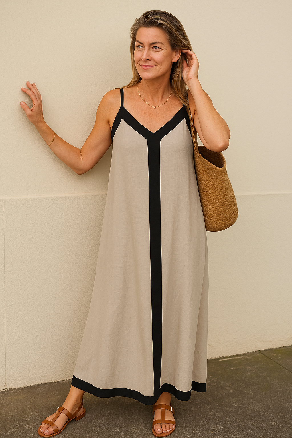 Colorblock Suspender Midi Dress