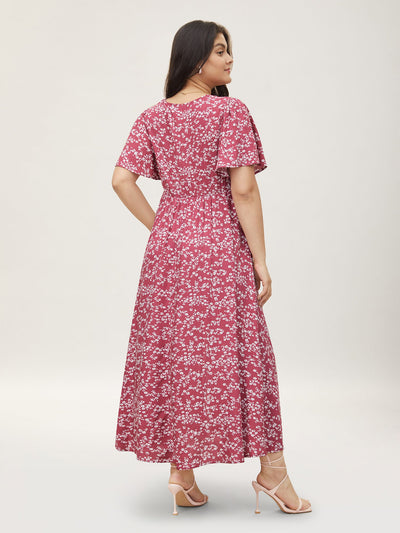Bloom Dress - Flutter Sleeve Ditsy Floral Pocket Split Maxi Dress