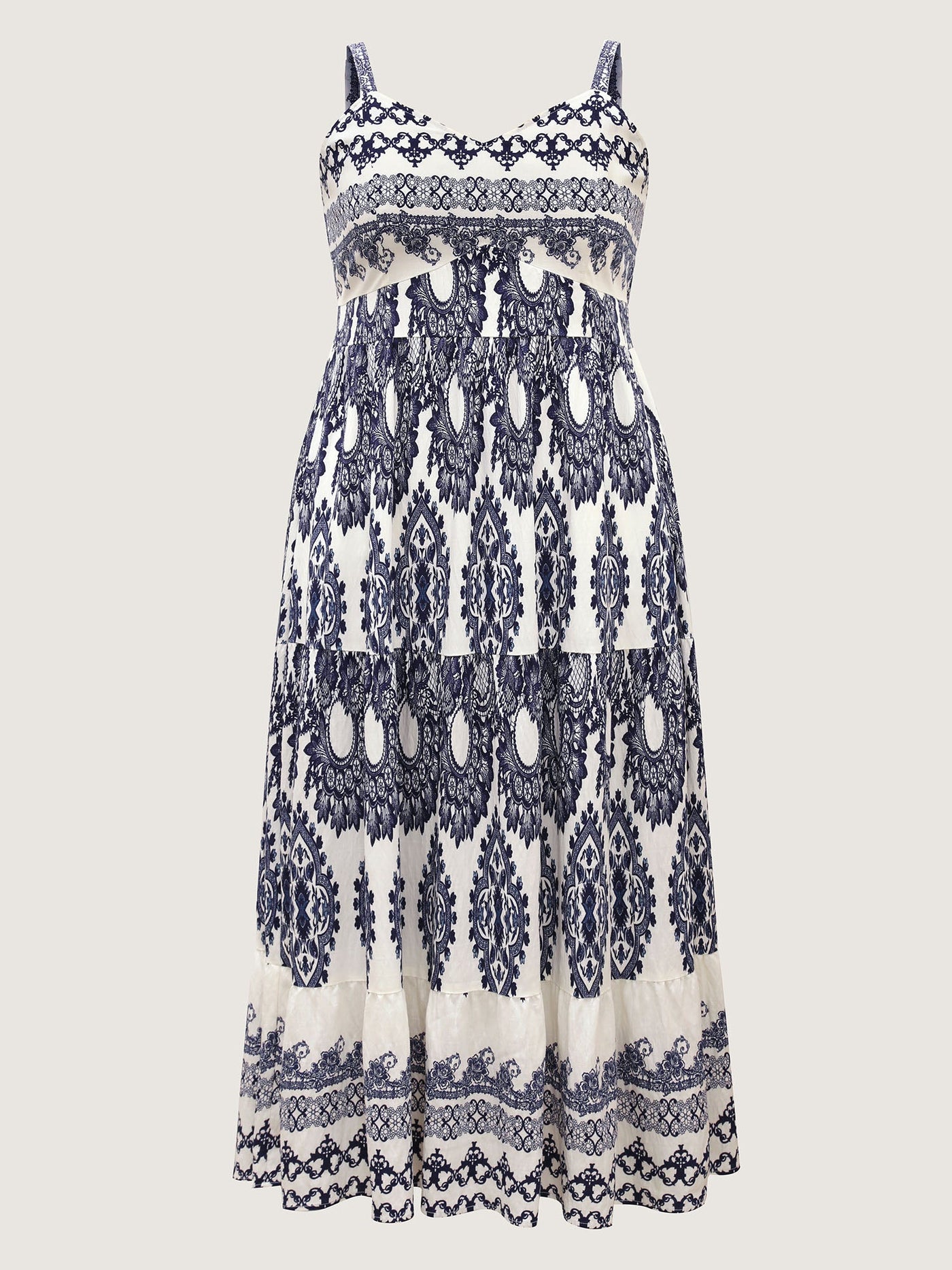 Boho Print Shirred Cami Midi Dress
