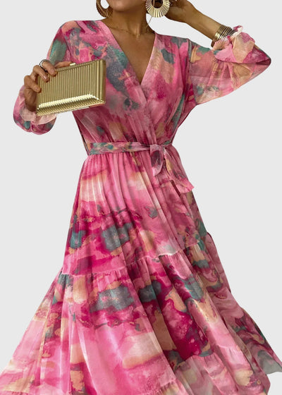 Amber - Floral Print Wrap Maxi Dress with Long Sleeves