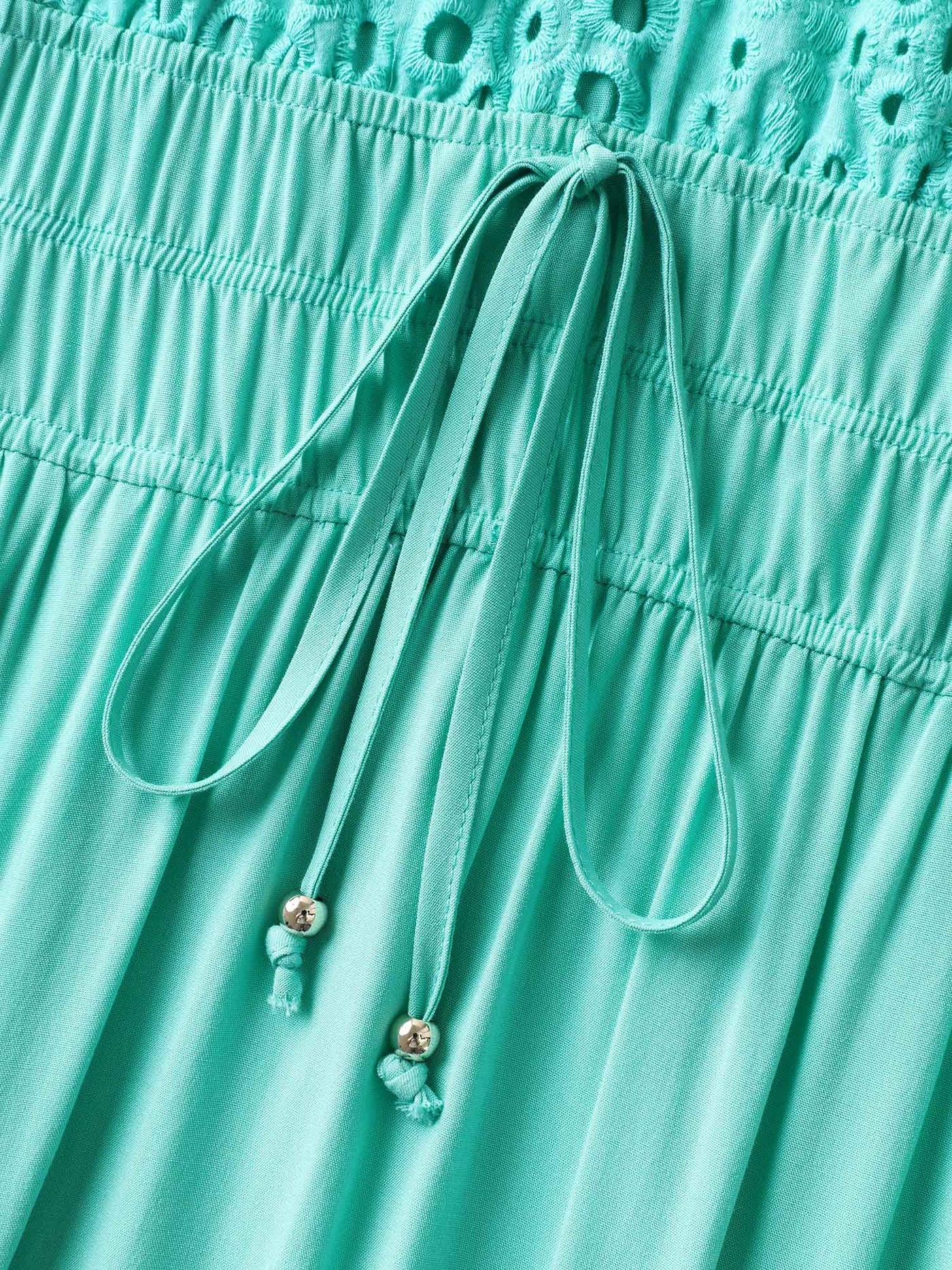 Cotton Embroidered Tie Pockets Midi Dress