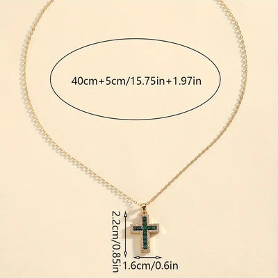 Solene Emerald Cross Pendant Gold Necklace