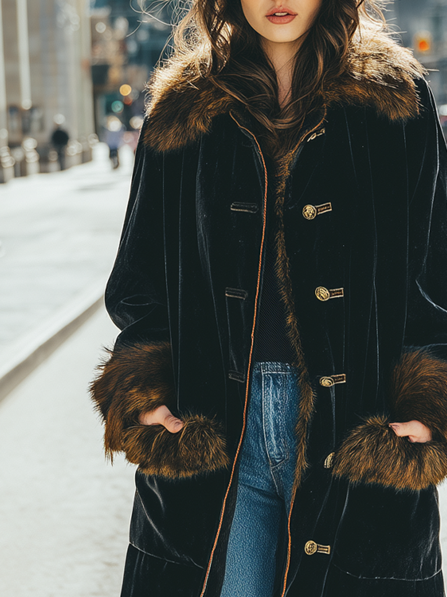 Vintage Fur Collar Velvet Coat