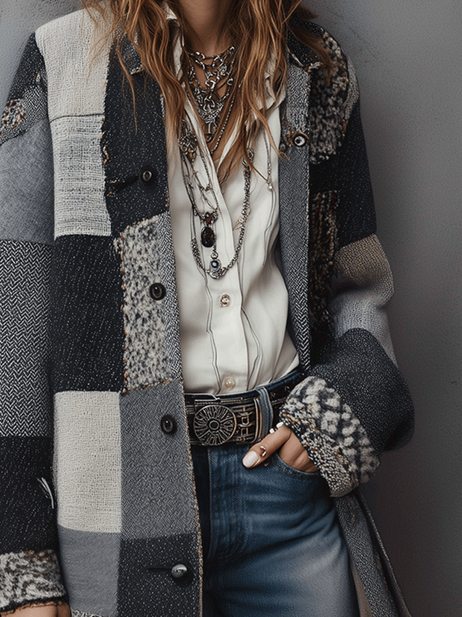 Bohemian Retro Patchwork Long Coat