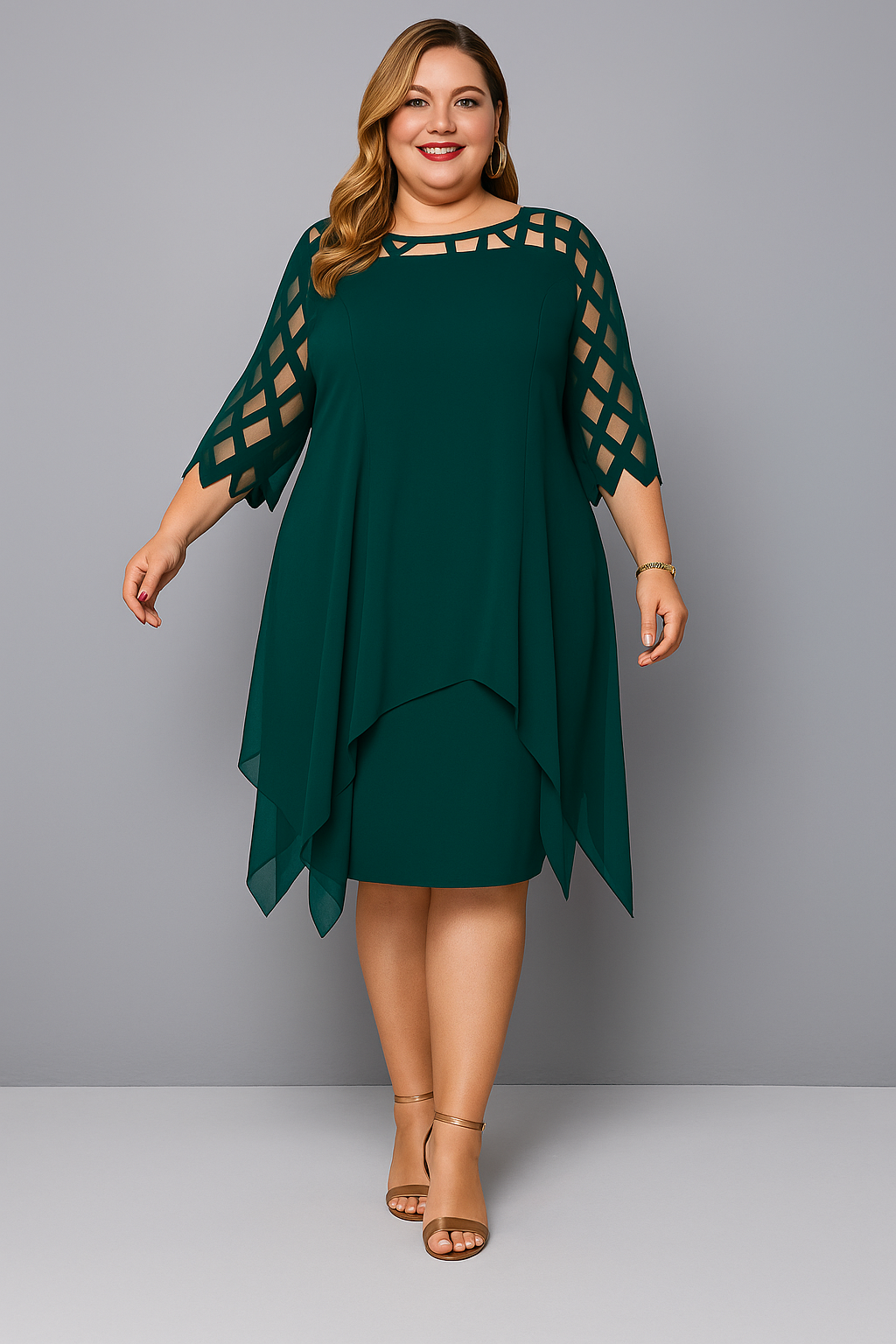 Elegant Lace Sleeve Tummy Covering Dress | MALAGA