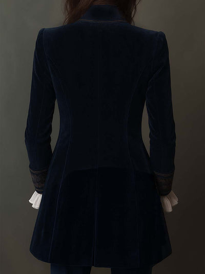 Vintage Navy Velvet Embroidered Long Jacket