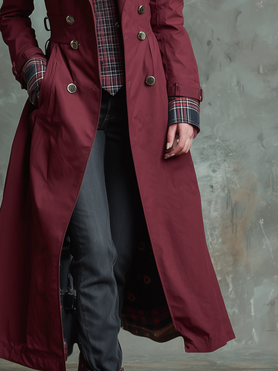 Retro Long-sleeved Pockets Trench Coat